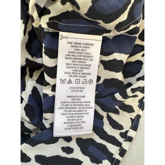 Equipment Femme Shirt Womens Large Blue Black Leopard Silk Cami Tank Top - Picture 7 of 12